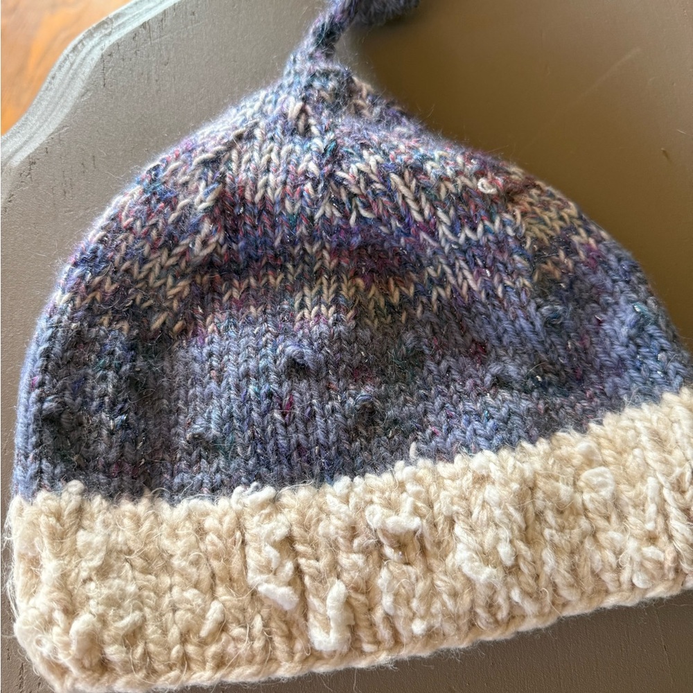 Cozy Knit Kids Hat - Blue and Cream